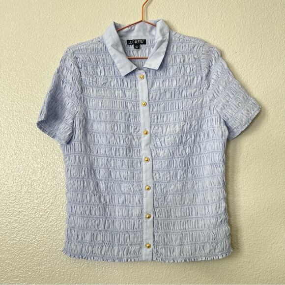 J Crew Smocked button-up shirt cotton-blend voile light blue short sleeve BU278 - Picture 2 of 8